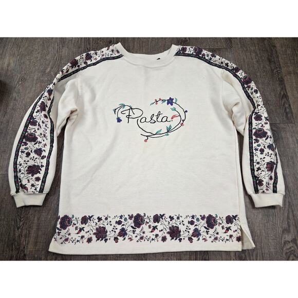PASTA Embroidered Vintage Ivory 1980s 1990s Crewneck Sweatshirt Floral Small - Picture 1 of 6